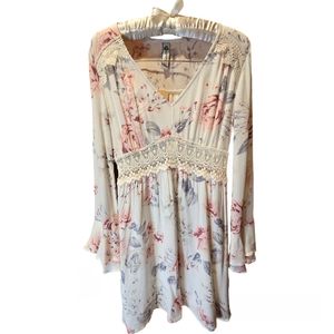 American Rag Long Sleeve Cream Floral Dress with Lace NWT Size XXS